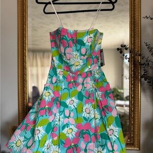 Lilly Pulitzer Blue Green Floral Strapless Dress